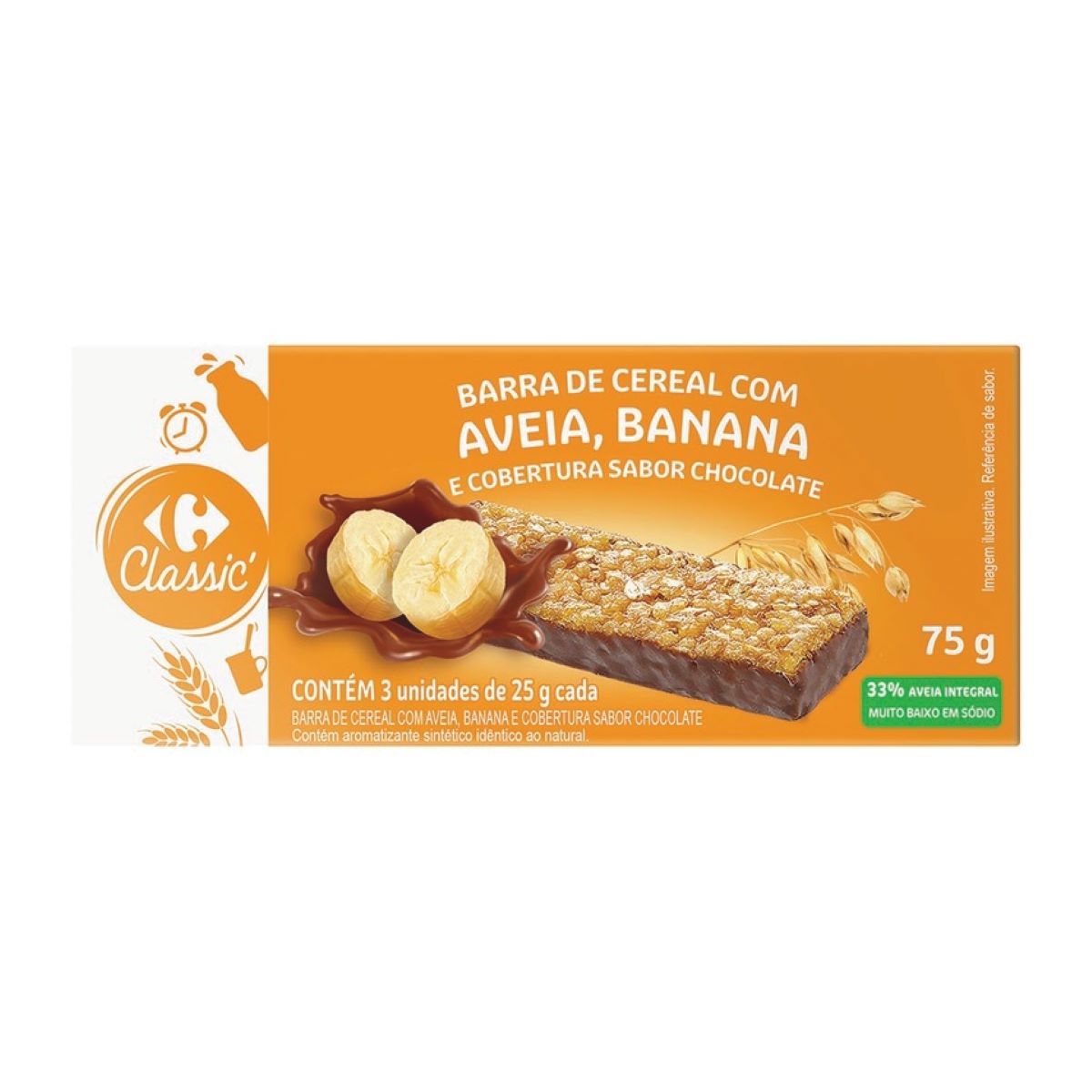 Barra de Cereal Aveia e Banana com Cobertura de Chocolate Carrefour Classic 75 g