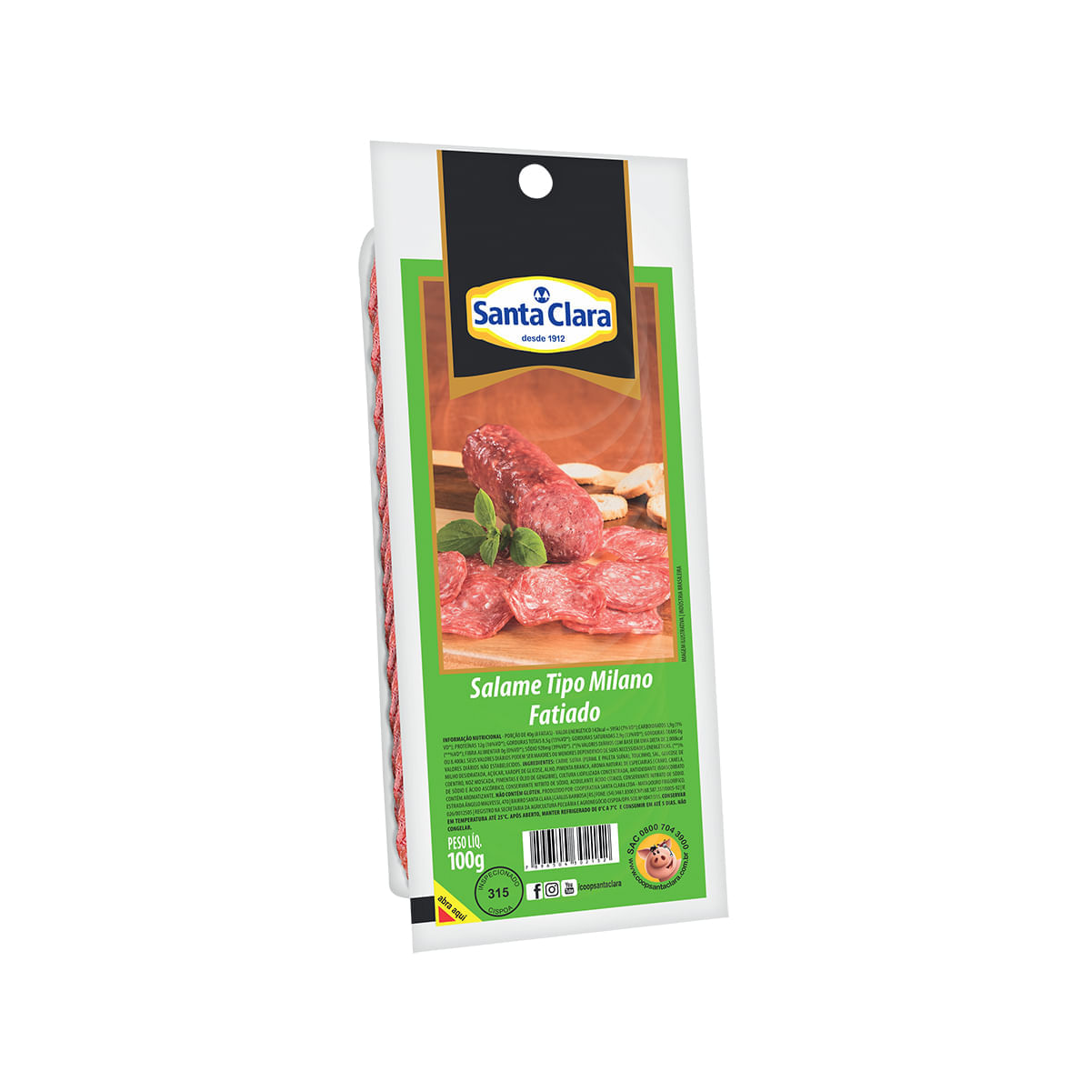 Salame tipo Milano Fatiado Santa Clara 100g