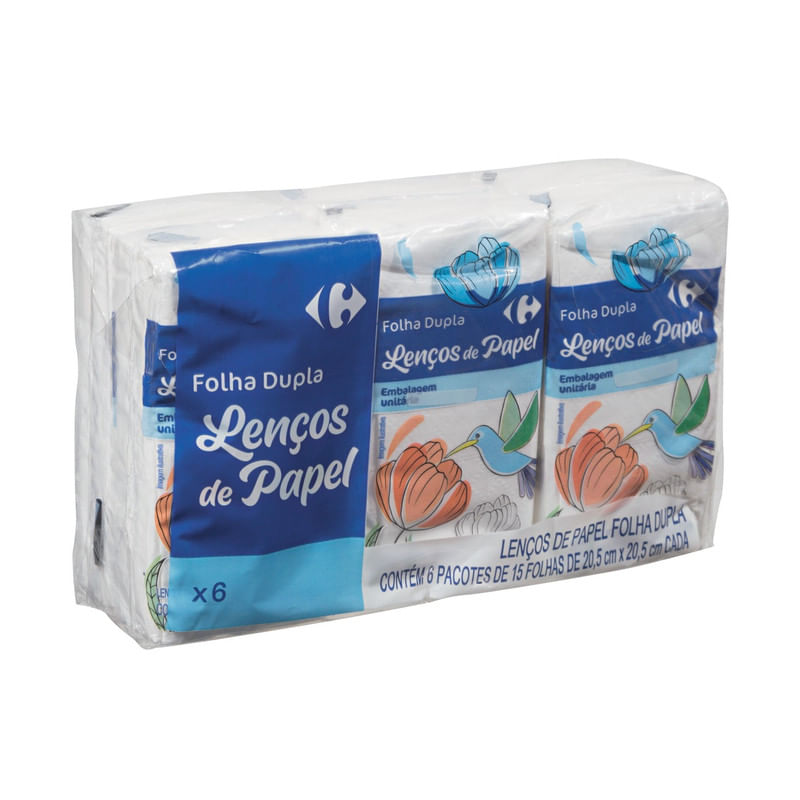 Lenço de Papel Folha Dupla Carrefour com 6 Unidades